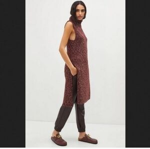 Anthropologie XL Maroon Marled‎ knit Flowy Maxi Tunic Sweater